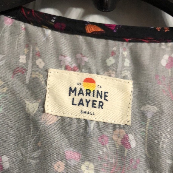 Marine Layer Isabella Button Front V-Neck Retro Midi Dress in Black Floral Print - Picture 8 of 16